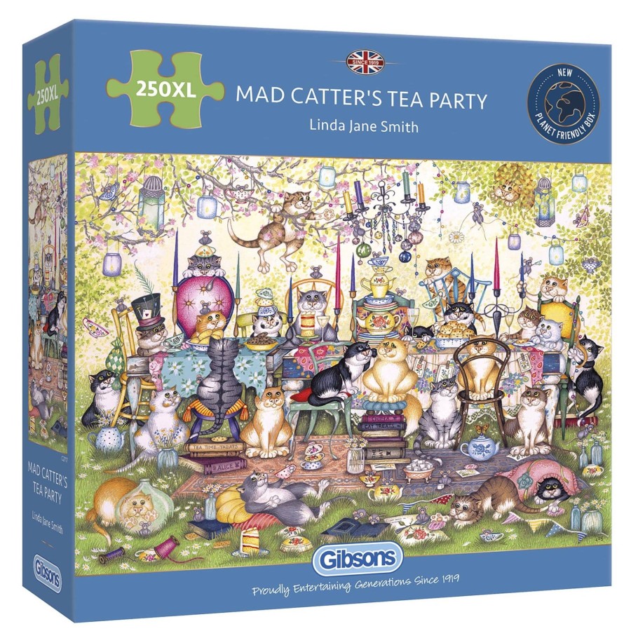 Puzzles Gibsons Games | Mad Catter'S Tea Party 250 Extra Large Piece Jigsaw Puzzle