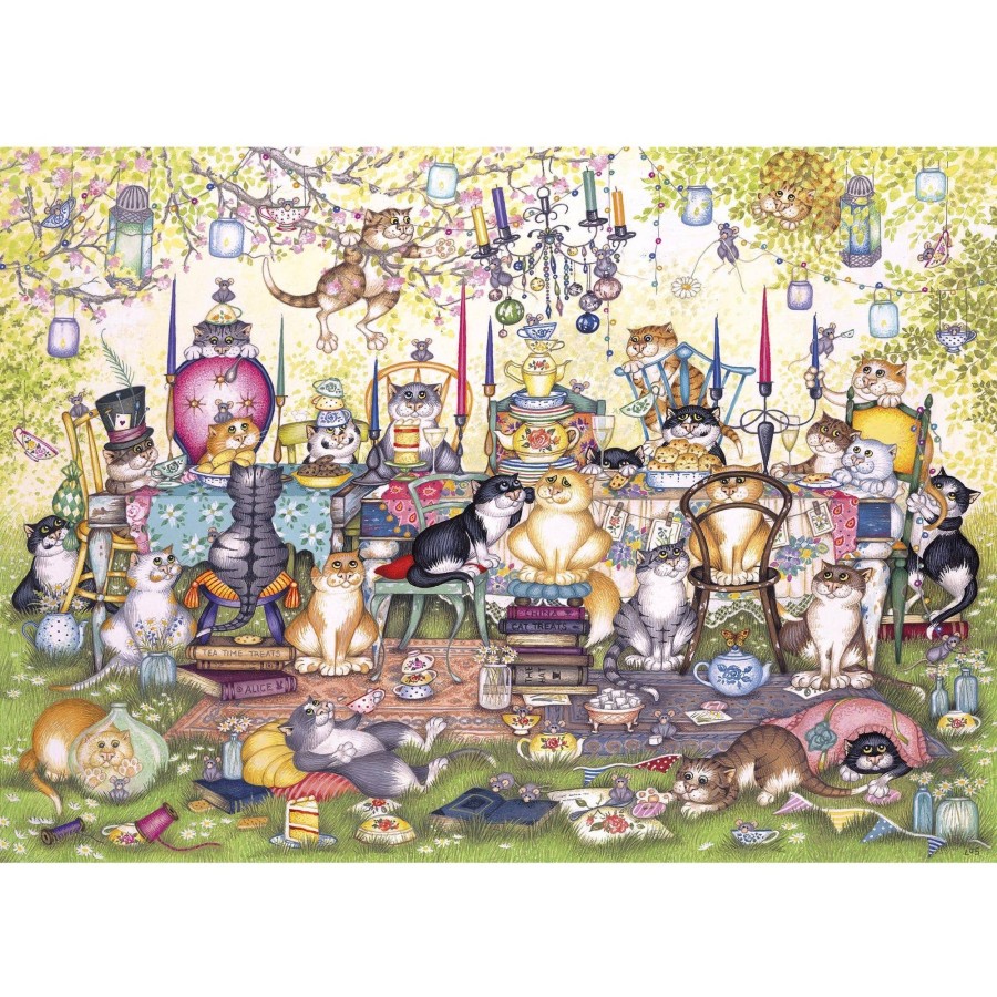 Puzzles Gibsons Games | Mad Catter'S Tea Party 250 Extra Large Piece Jigsaw Puzzle