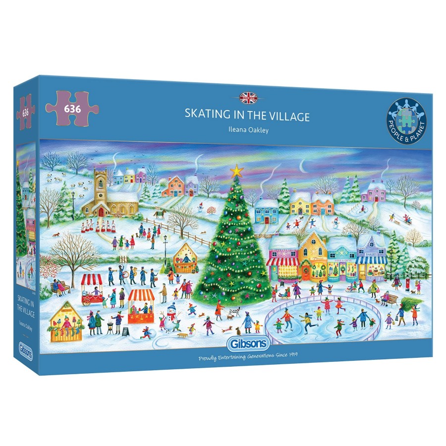 Puzzles Gibsons Games | Skating In The Village 636 Piece Panoramic Jigsaw Puzzle