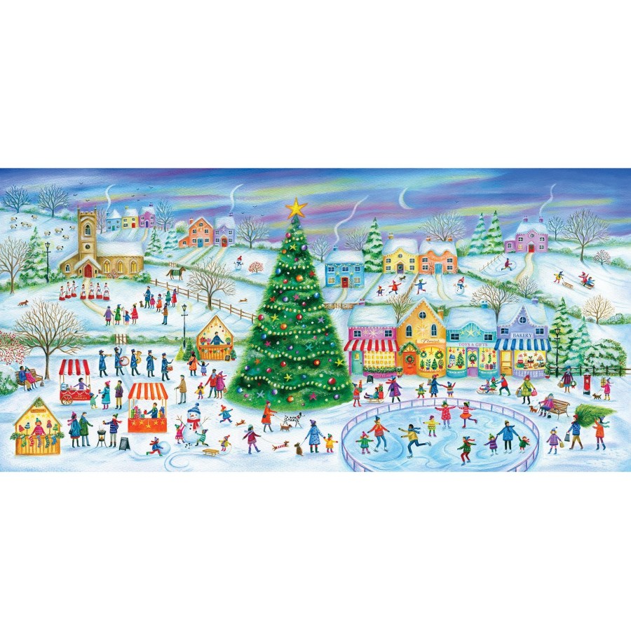 Puzzles Gibsons Games | Skating In The Village 636 Piece Panoramic Jigsaw Puzzle